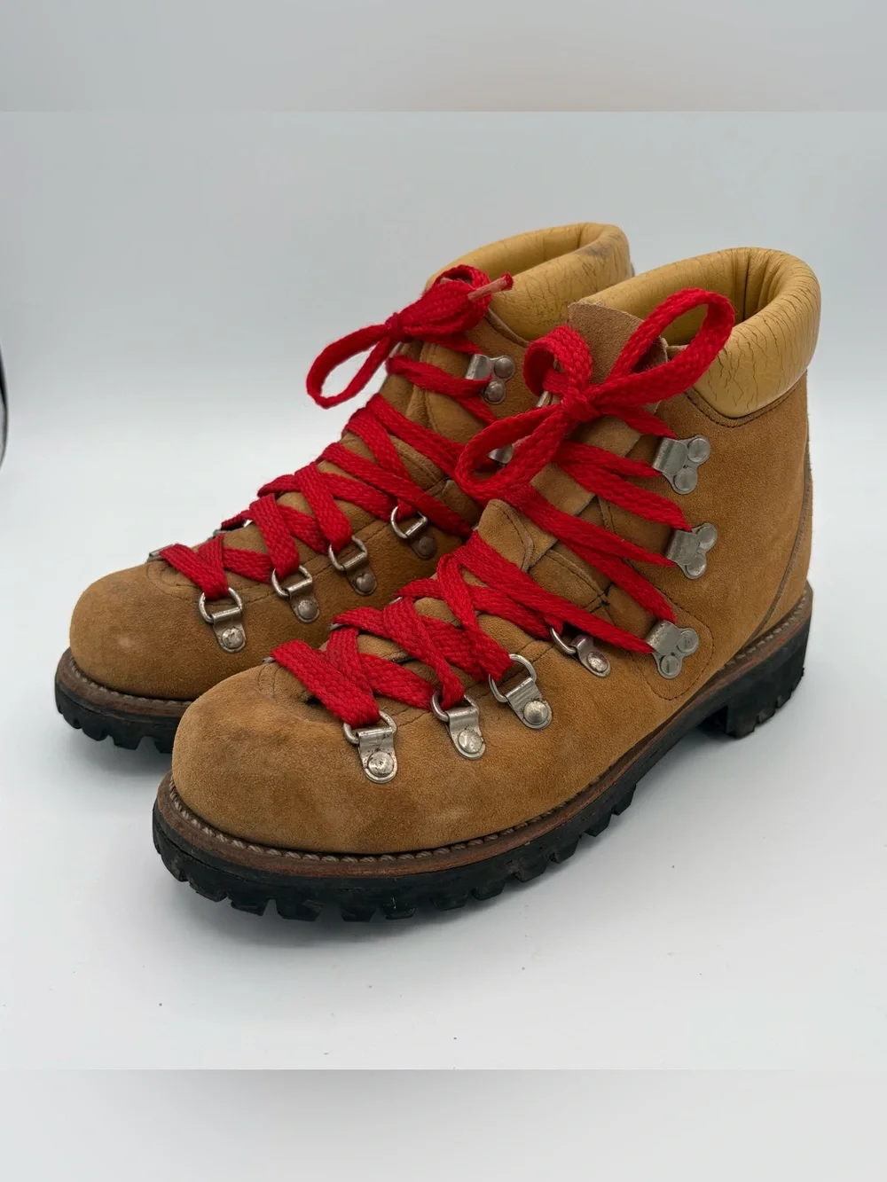 Vintage Sheboygan Hiking Boots Union Made USA Mens 7.5 M Red Lace Waffle Stomper